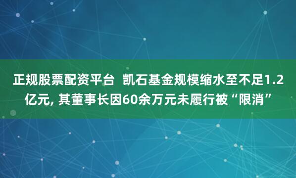 正规股票配资平台  凯石基金规模缩水至不足1.2亿元, 其董事长因60余万元未履行被“限消”