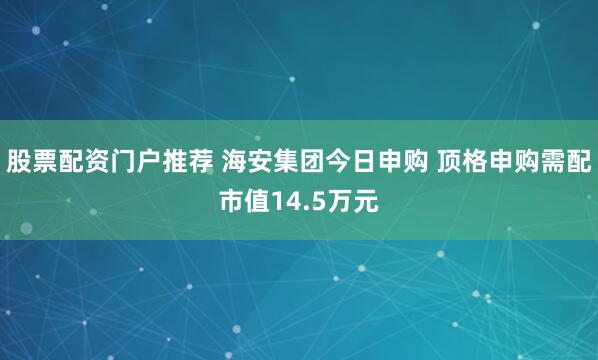 股票配资门户推荐 海安集团今日申购 顶格申购需配市值14.5万元